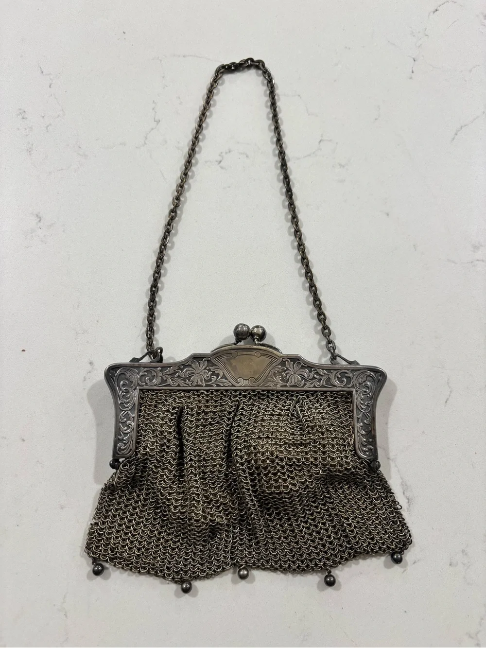 😍Antique Vintage Circa 1900 German Nickel Silver Evening Clutch HandBag
